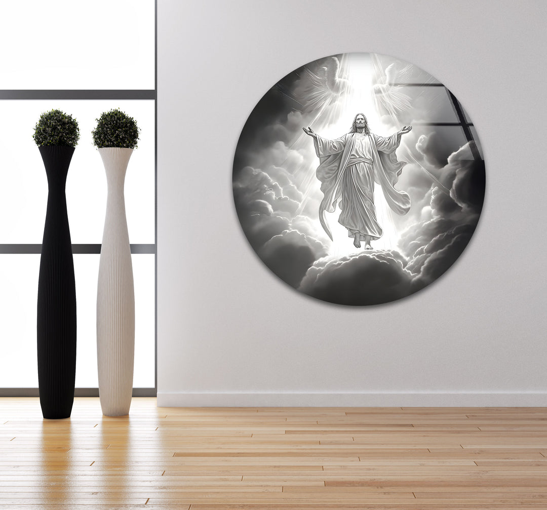 Divine Ascension – Black & White Christ in Heaven Wall Art