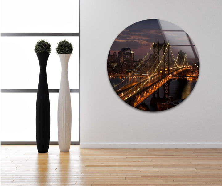 Brooklyn Bridge Glaswandkunst – Atemberaubender Nachtblick auf die ikonische