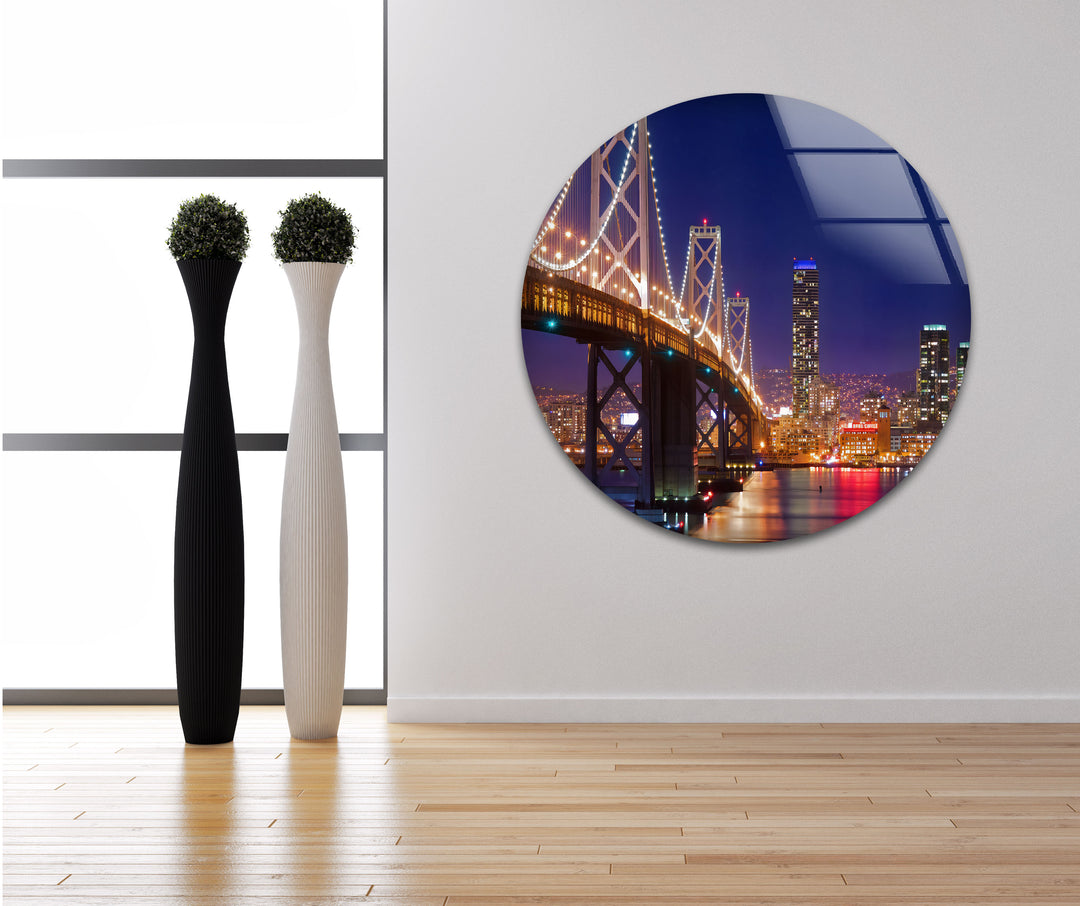 Bay Bridge Glaswandkunst – Ikonisches Stadtbild von San Francisco bei Nacht