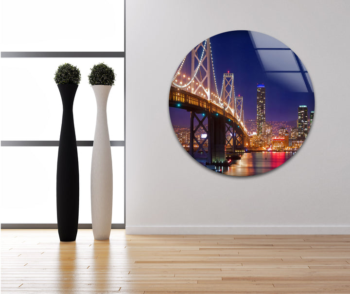 Bay Bridge Glaswandkunst – Ikonisches Stadtbild von San Francisco bei Nacht