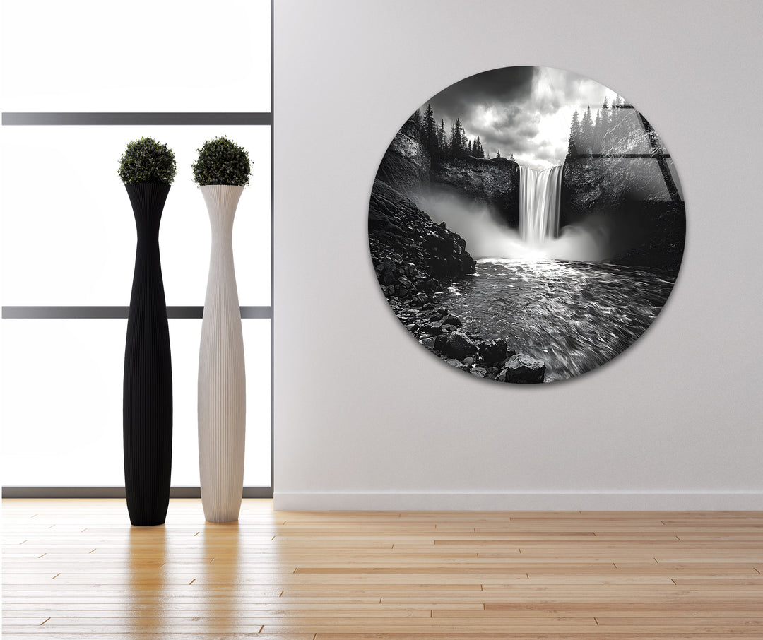 A stunning nature-inspired monochrome waterfall artwork, adding depth and serenity to any space.