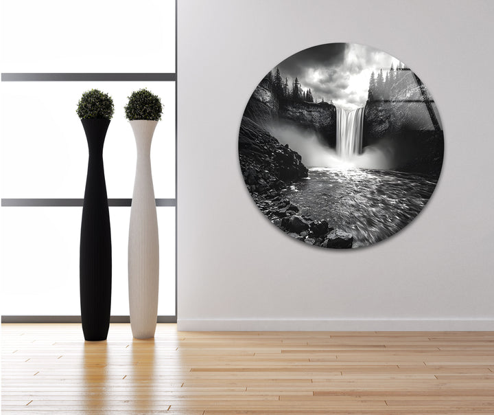 A stunning nature-inspired monochrome waterfall artwork, adding depth and serenity to any space.