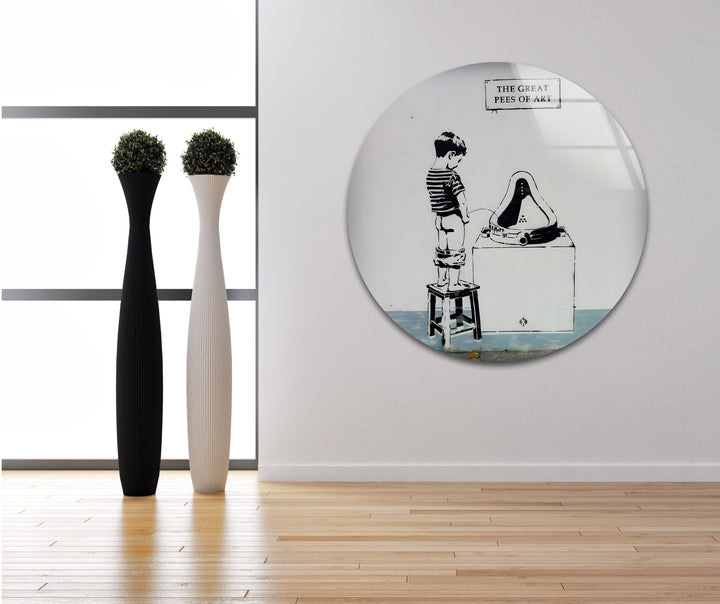 A creative and symbolic black and white glass wall art capturing the essence of modern urban graffiti.

