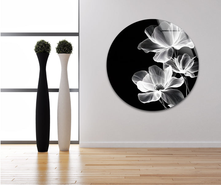 A refined and artistic floral composition, adding depth and modern charm to glass wall art decor.