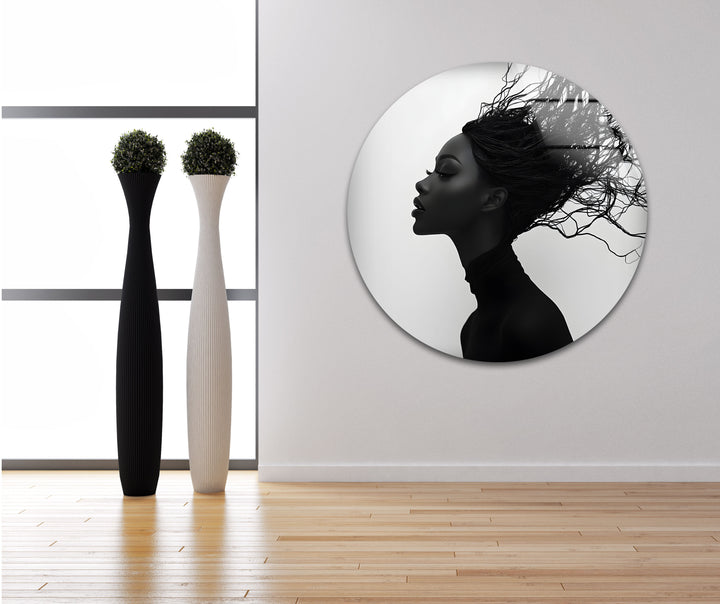Abstract Profile Portrait – Black & White Woman with Flowing Hair Wall Art