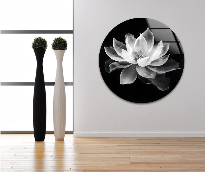 Stunning black-and-white floral artwork featuring a lotus flower, adding elegance and serenity.