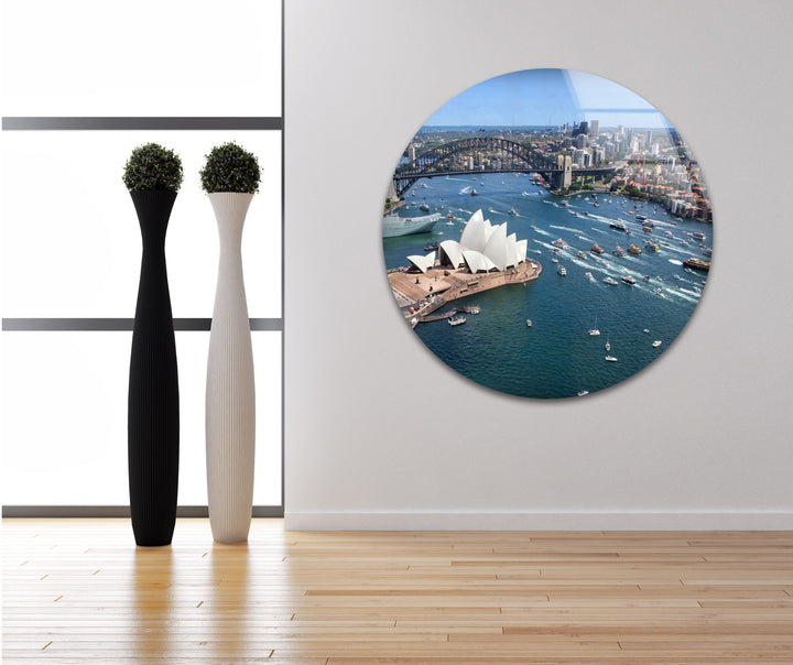 Glaswandkunst des Sydney Opera House – Ikonischer Blick auf Australiens Wahrzeichen und die Harbour Bridge