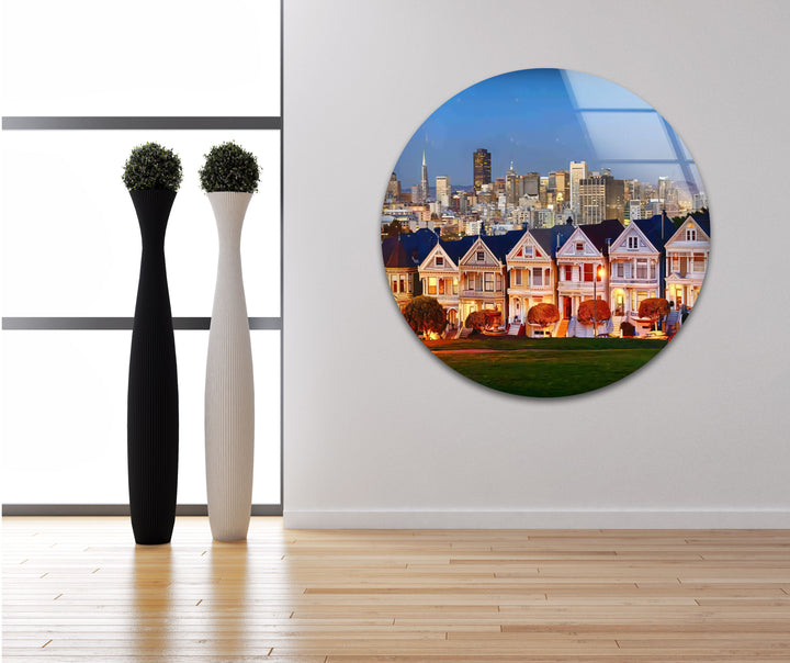 San Francisco Glaswandkunst – Painted Ladies &amp; Skyline der Stadt
