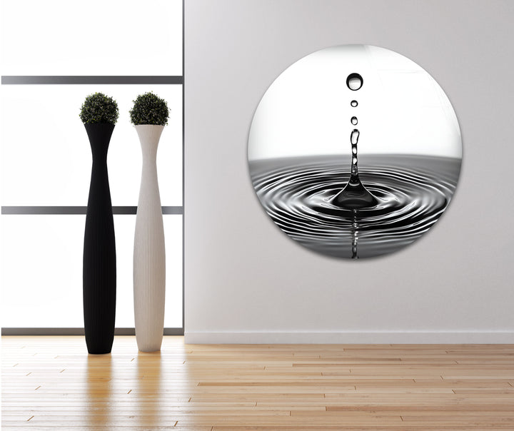 Unique black-and-white water drop wall art on glass, perfect for adding a minimalist touch to your space.