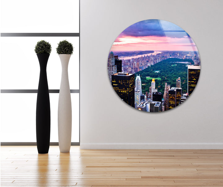 Glaswandkunst New York City – Skyline und Blick auf den Sonnenuntergang im Central Park