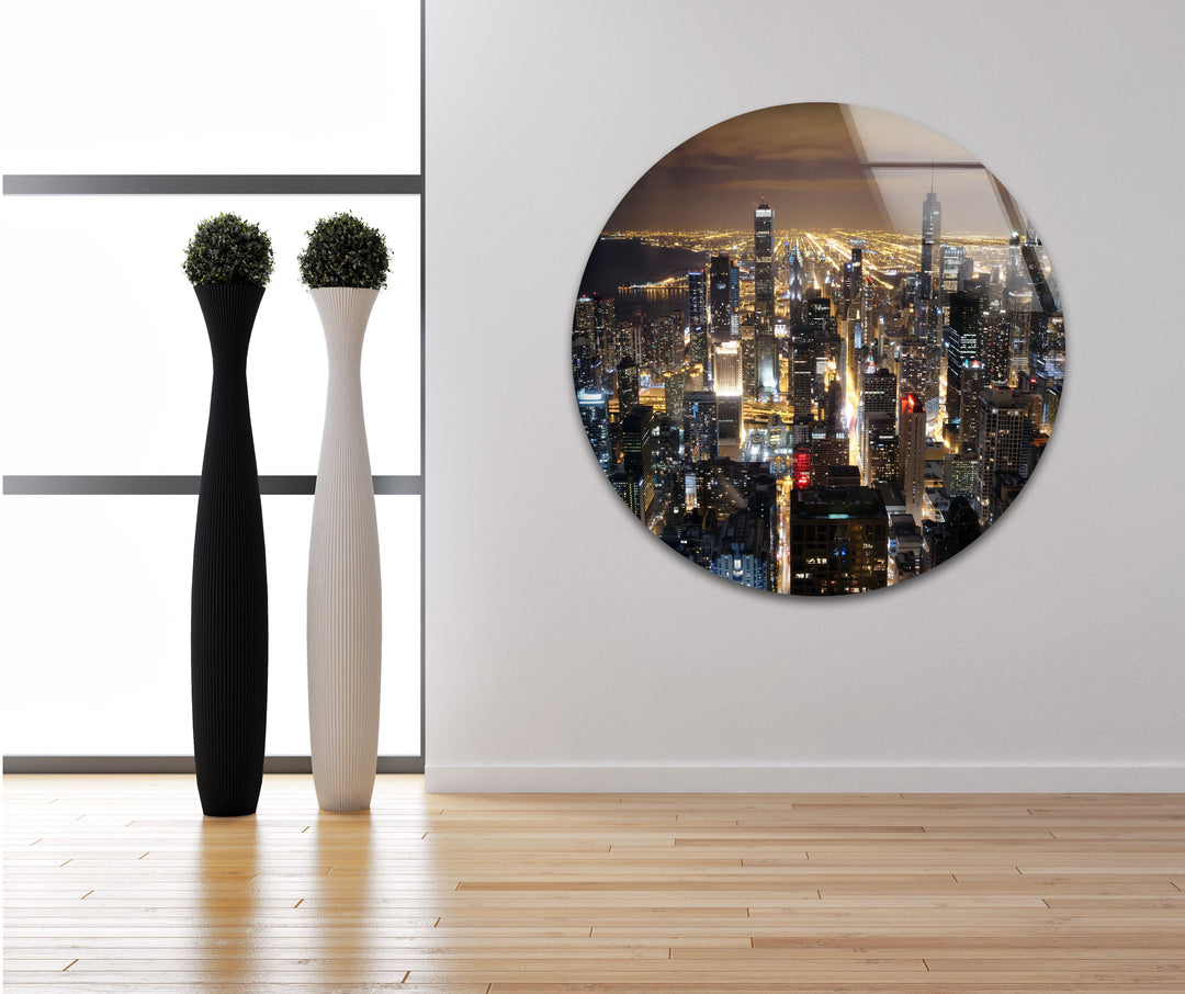 Chicago Stadtbild Glaswandkunst – Nacht Skyline Modernes Dekor