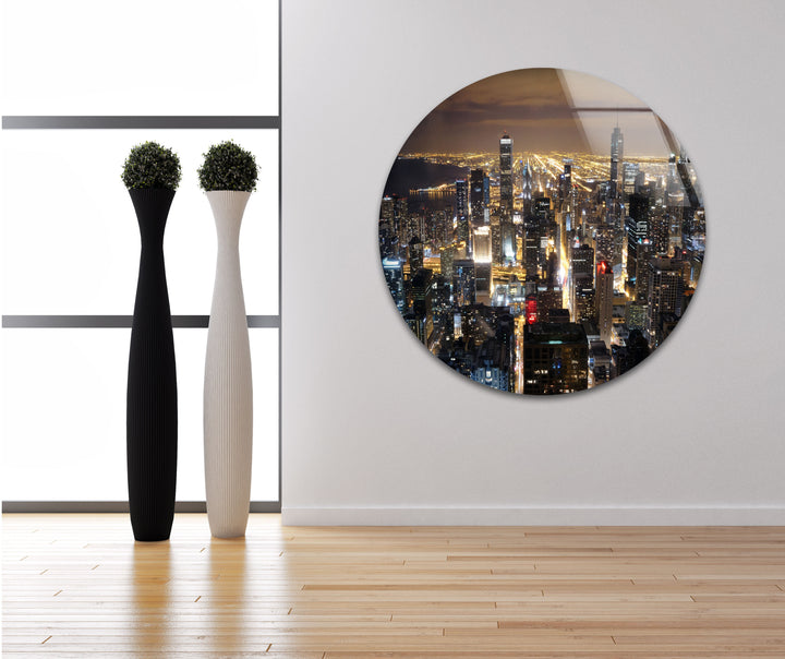 Chicago Stadtbild Glaswandkunst – Nacht Skyline Modernes Dekor