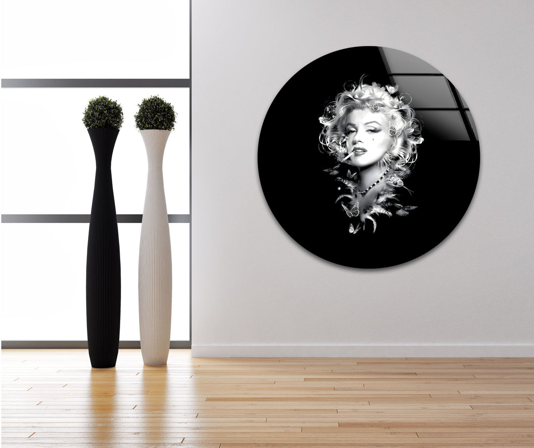 Marilyn Monroe: Iconic Hollywood Star in Black and White on Glass
