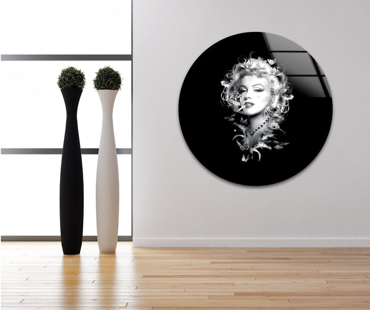 Marilyn Monroe: Iconic Hollywood Star in Black and White on Glass
