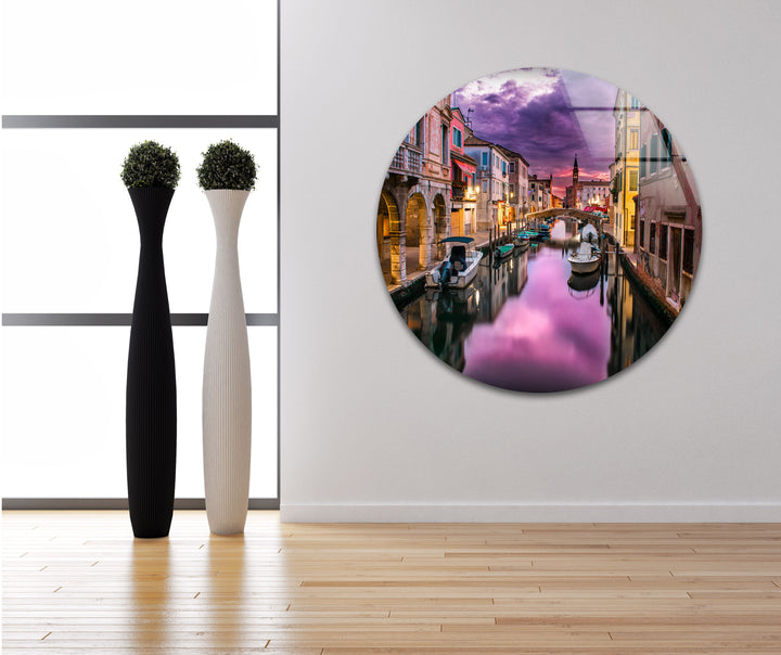 Glaswandkunst am Kanal von Venedig – Romantische Sonnenuntergangsreflexionen