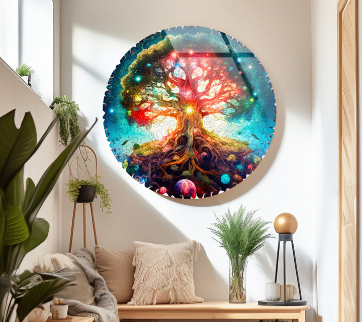 Cosmic Tree of Life Round Wall Art – Vivid Galaxy-Inspired Glass Decor