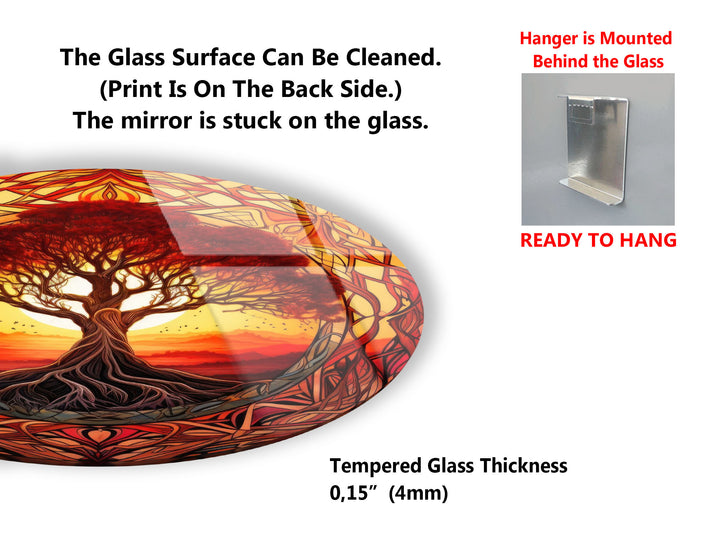 Fiery Sunset Tree of Life Round Wall Art – Bold Glass Decor for Inspiring Spaces