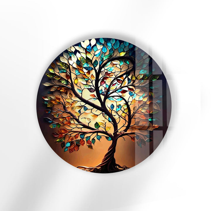 Brown Life of Tree Round Glass Wall Art custom glass photo prints, large glass prints