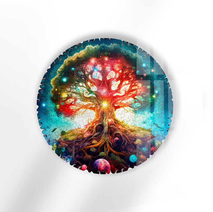 Cosmic Tree of Life Round Wall Art – Vivid Galaxy-Inspired Glass Decor