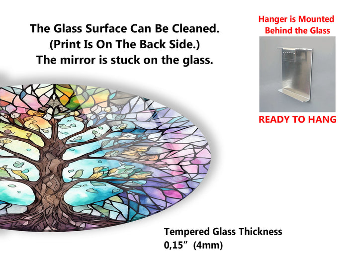 Stained Glass Tree of Life Round Wall Art – Pastel Rainbow Glass Decor