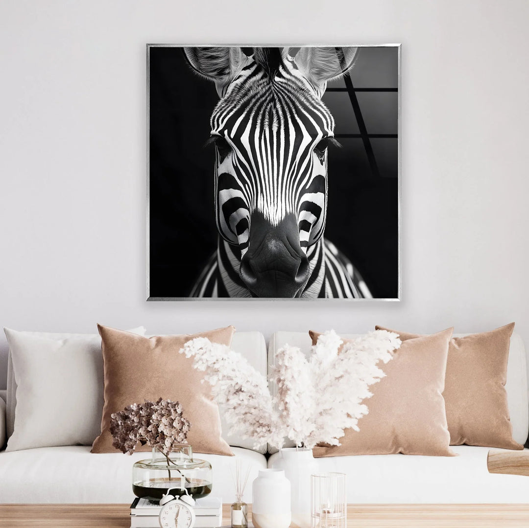 Portrait of Zebra Glass Wall Art photo print on glass, prints on glass wall art
