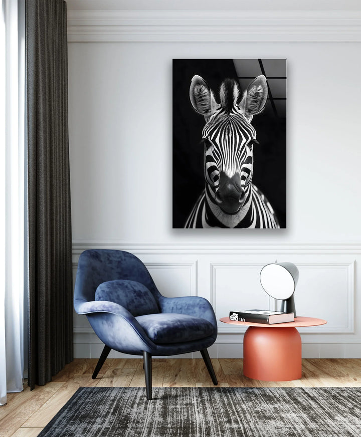 Portrait of Zebra Glass Wall Art print picture on glass, Tempered Glass Wall Art
