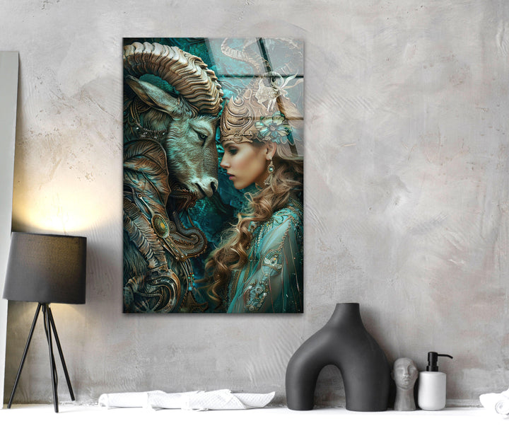 Zodiac with Woman Glass Wall Art picture on glass wall art, photos printed on glass
