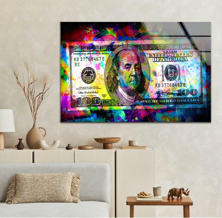 a painting of a dollar bill on a wall