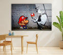 a wall with a painting of a cartoon character and a clown