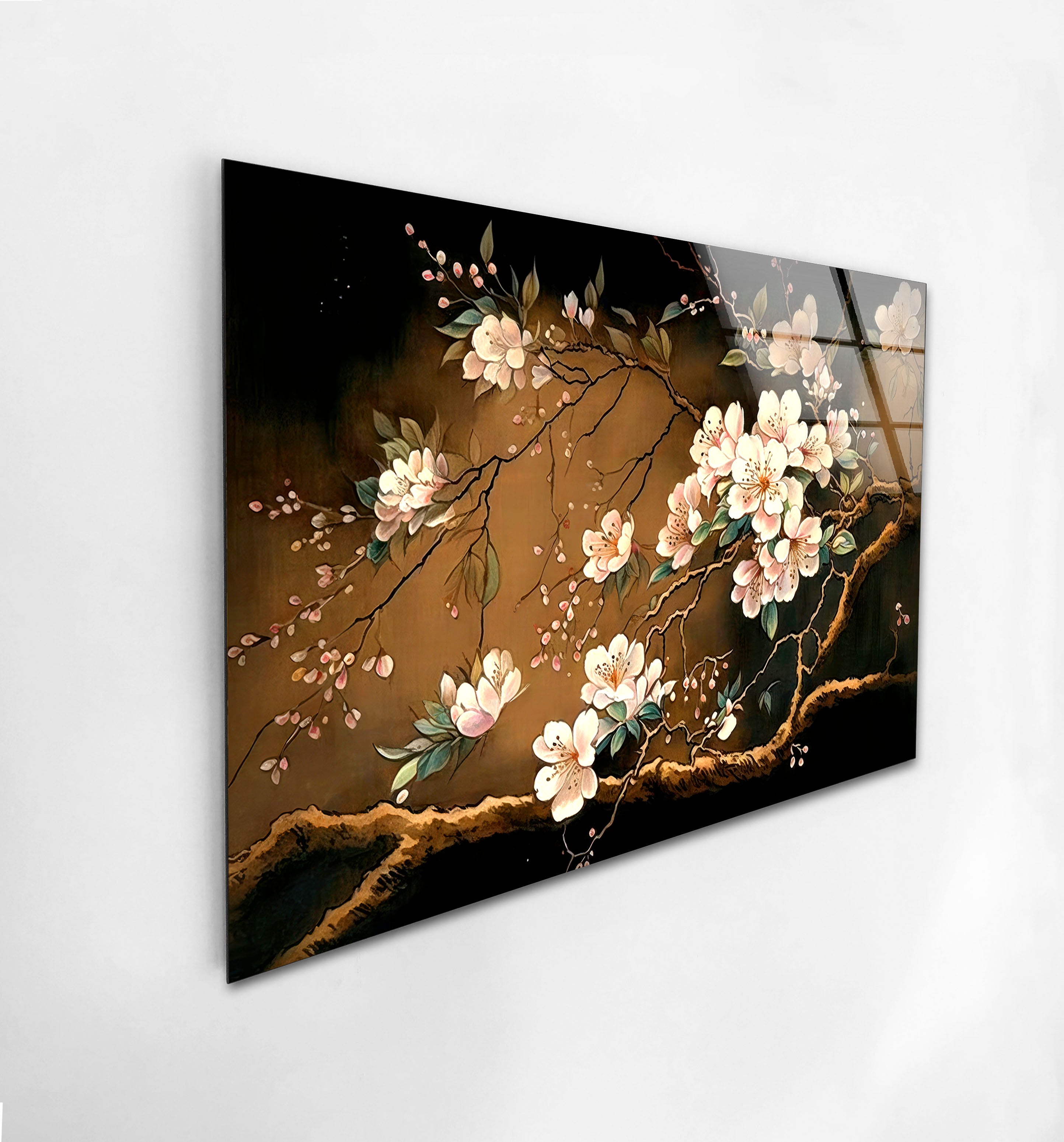 a painting of flowers on a black background