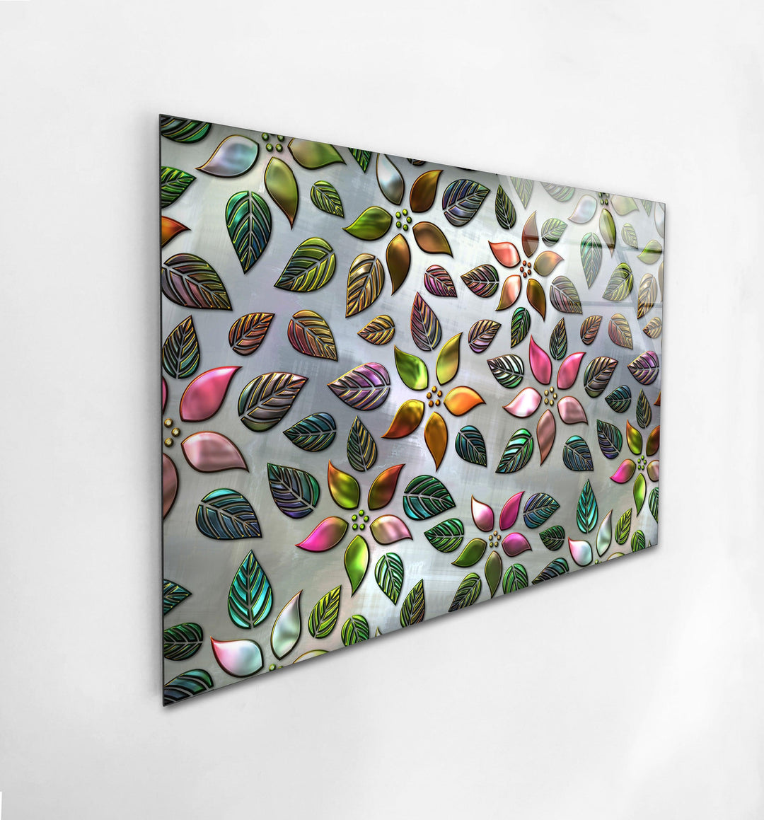 Silver Floral Pattern Glass Wall Art, custom glass pictures, glass art prints