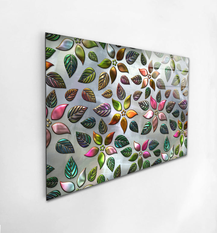 Silver Floral Pattern Glass Wall Art, custom glass pictures, glass art prints