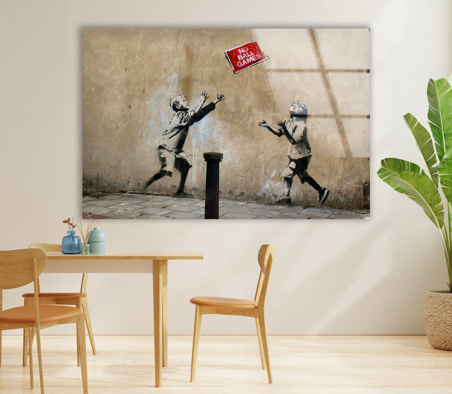 a painting of two men playing baseball on a wall