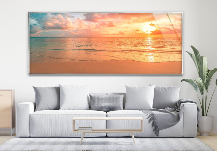 Pastel Sunset Beach Landscape Glass Wall Art, large glass photo prints, glass wall photos