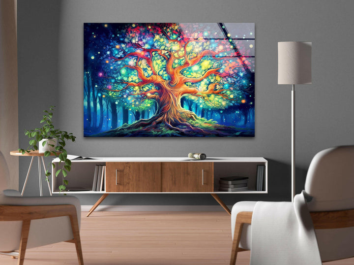 Tree With Colorful Leaves Glass Wall Art, glass photo prints, glass picture prints