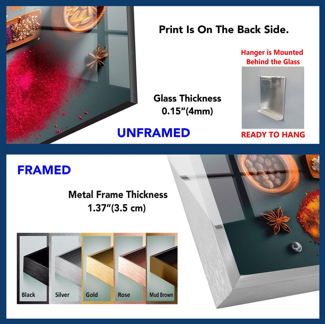 Various Spices Glass Wall Art, custom glass pictures, glass art prints