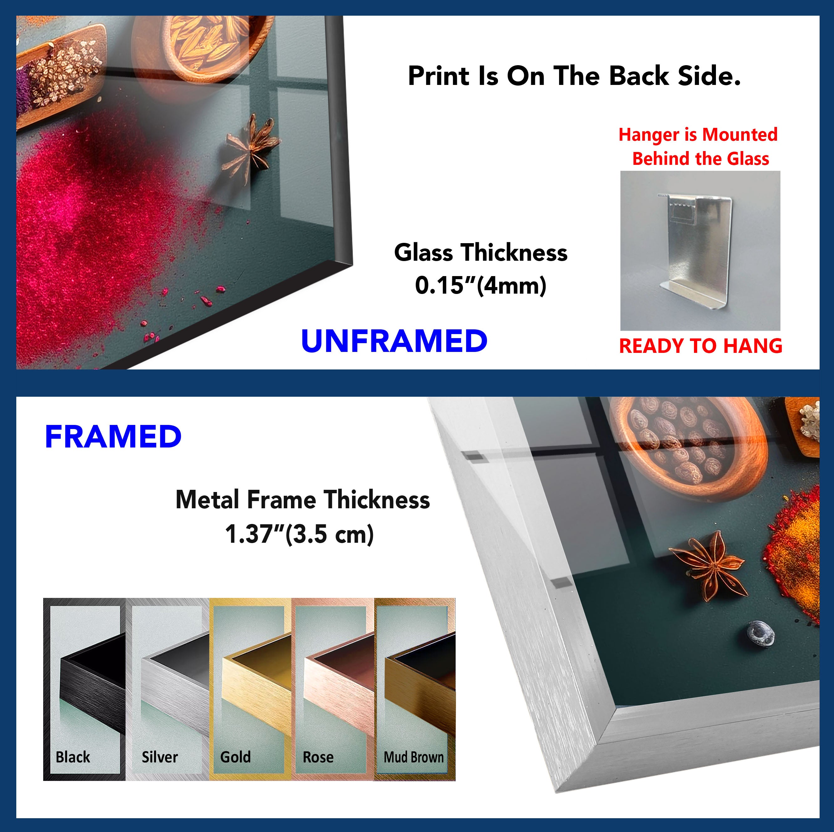 a poster with a picture of a glass window and a picture of a metal frame