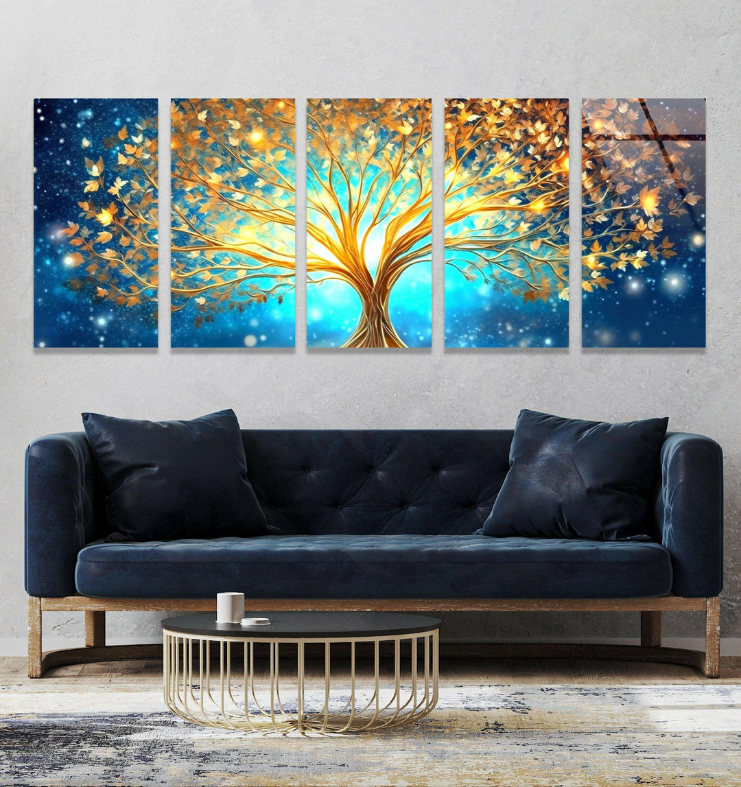 Golden Tree Of Life Abstract Glass Wall Art, custom glass photo prints, large glass prints