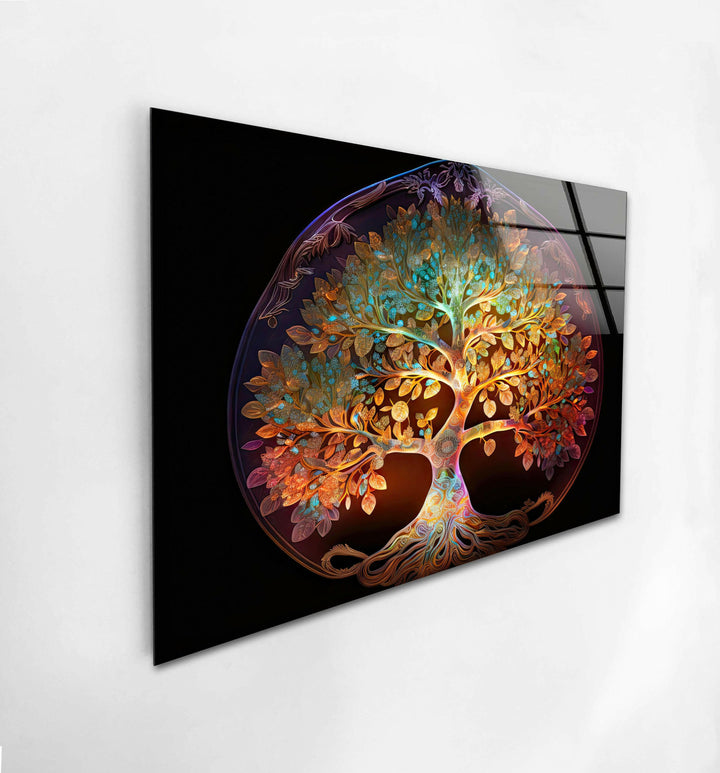 Life Of Tree Round Glass Wall Art, glass art painting, glass art for the Wall