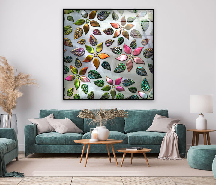 Silver Floral Pattern Glass Wall Art, Glass Printing Wall Art, Print photos on glass