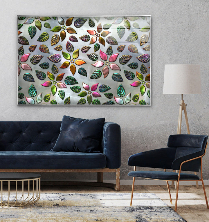 Silver Floral Pattern Glass Wall Art, glass photo prints, glass picture prints