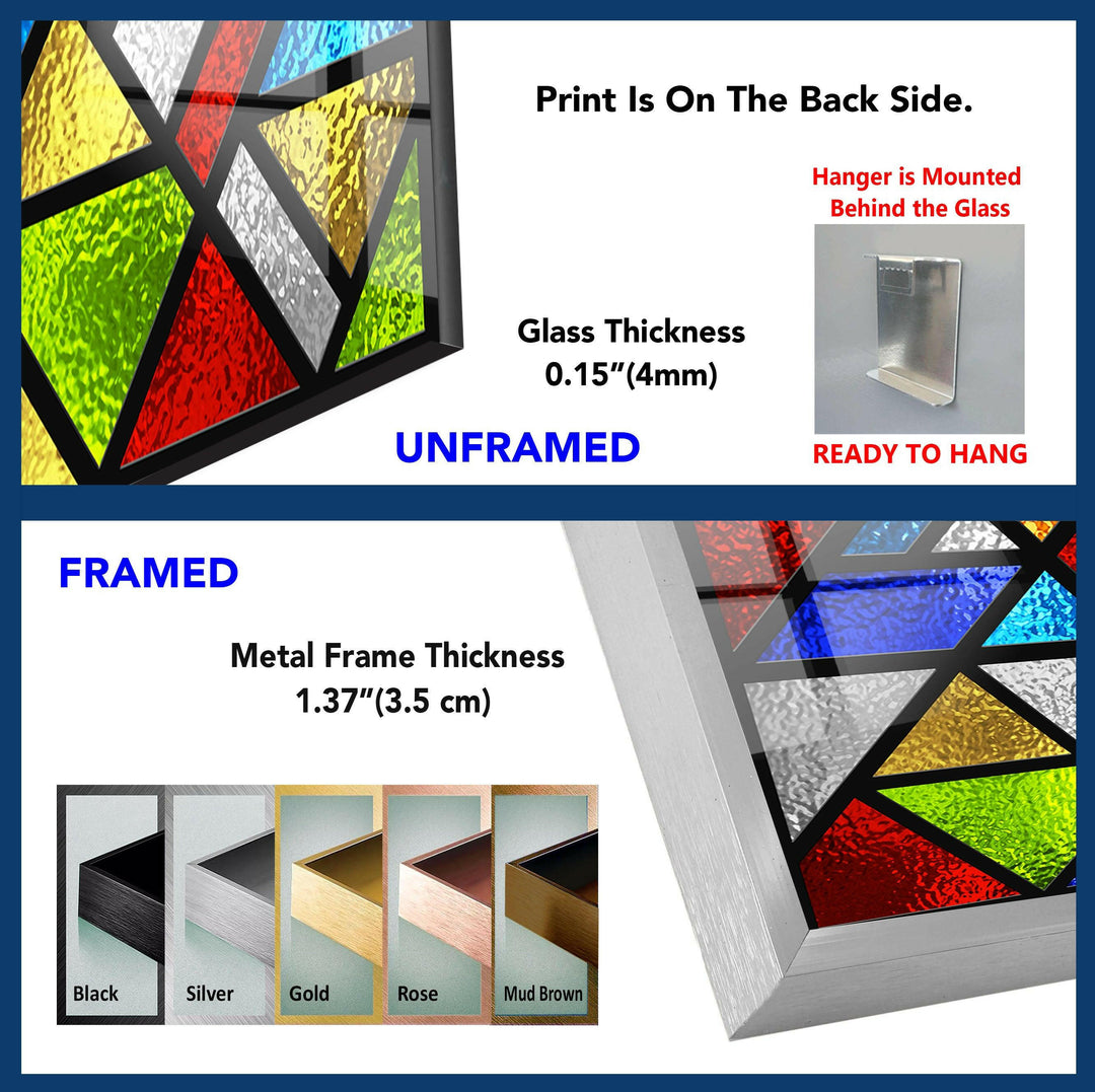 a glass window with different colors and sizes