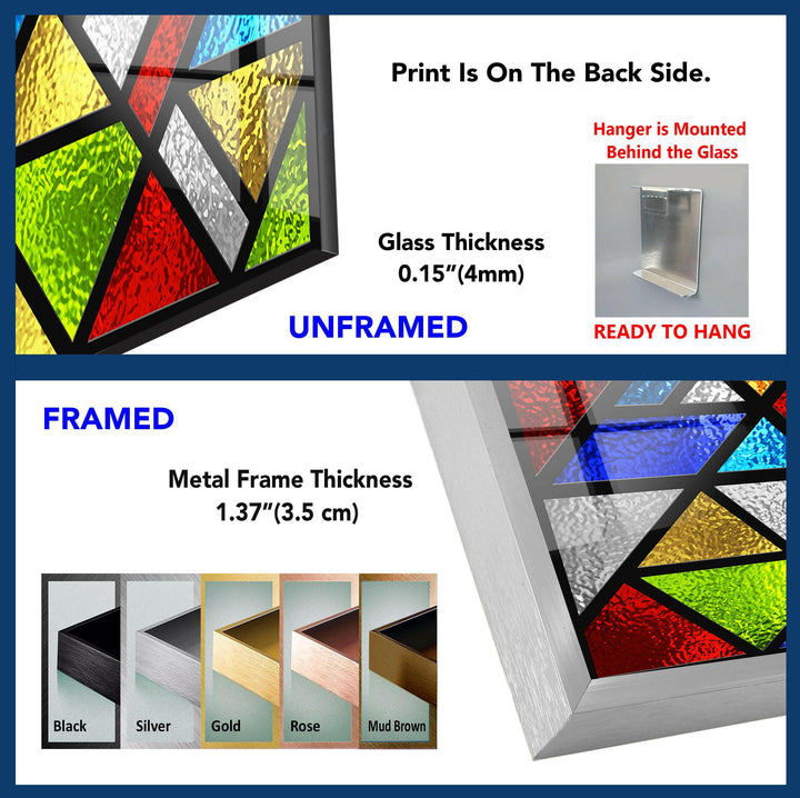 a glass window with different colors and sizes