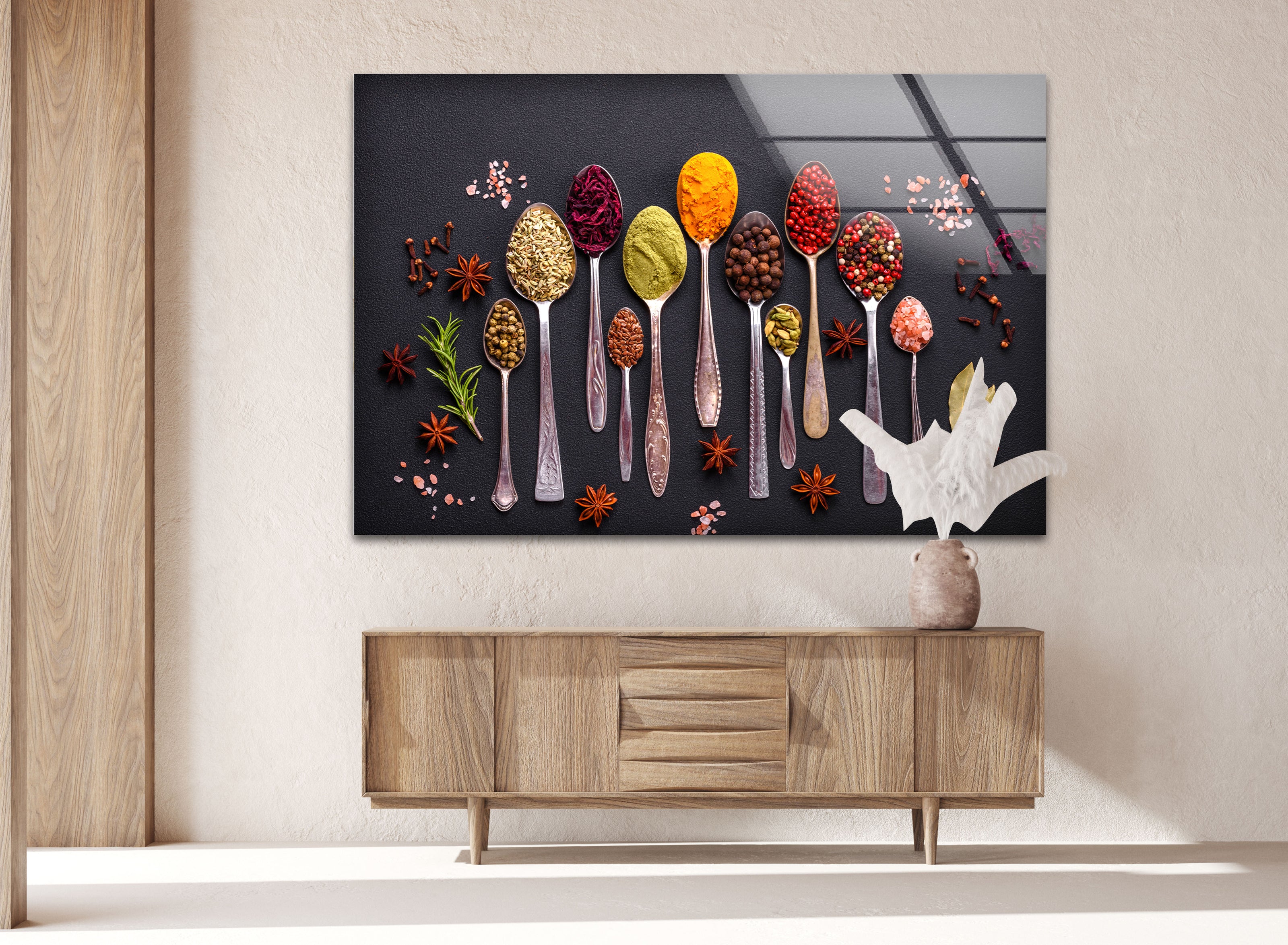 a painting of spoons and flowers on a wall