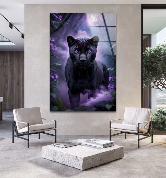 a painting of a black panther on a wall