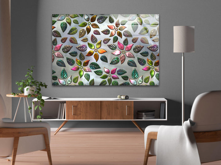 Silver Floral Pattern Glass Wall Art, glass pictures for Wall, glass prints wall art