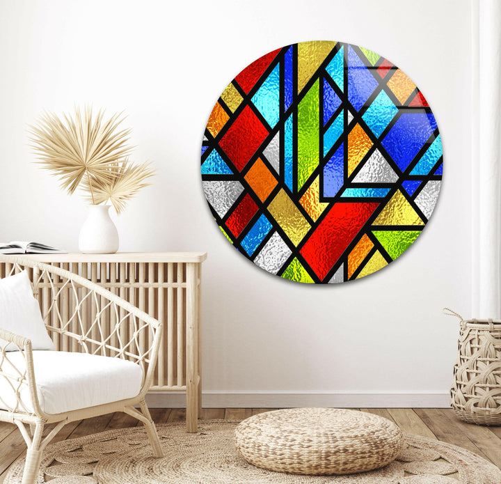 Stanied Colored Geometric Glass Wall Art glass art painting, glass art for the Wall