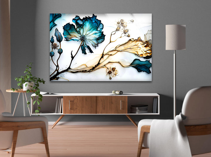 Blue Abstract Flower Glass Wall Art, art glass wall art, glass wall art pictures