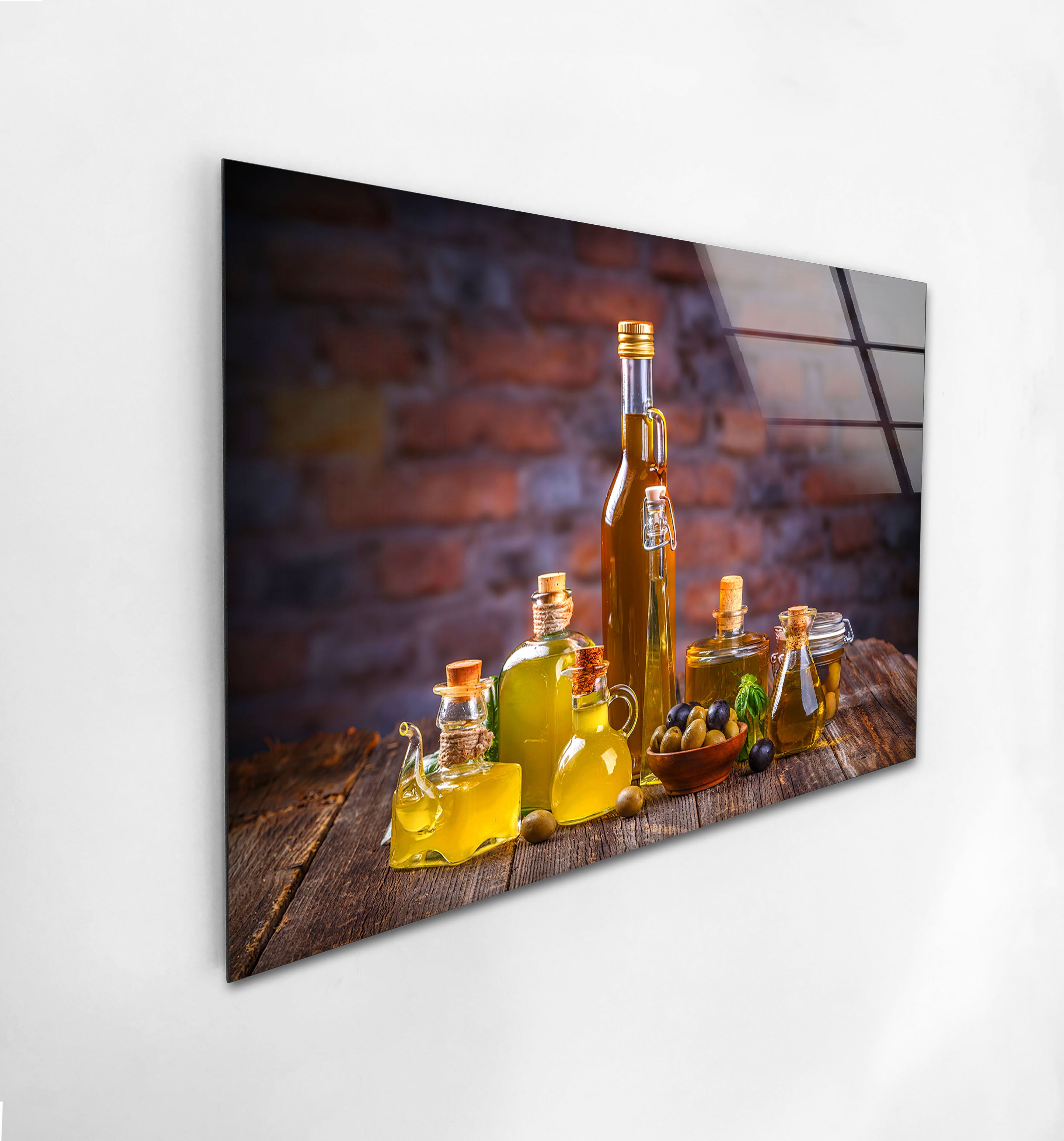a picture of oil bottles on a wooden table