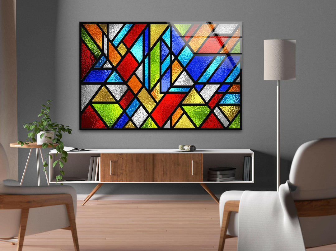 Stanied Colored Geometric Glass Wall Art glass image printing, glass prints from photos